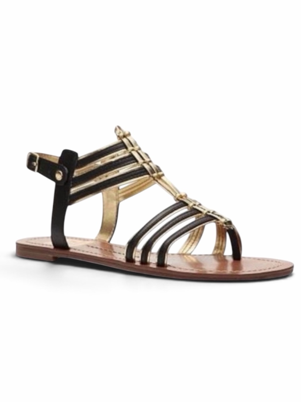 DV by Dolce Vita Black and Gold Stella Dustin Gladiator Sandals Sz 7.5 with Box
